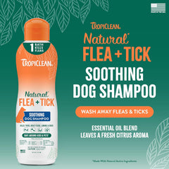 TropiClean Soothing Flea and Tick Shampoo Treatment for Dogs, Powerful & Natural Defense, Prevention for Large & Small Dogs 20 oz