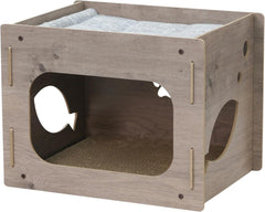Petpals 2 in 1 Cat House with Corrugate Scratching Pad, Cozy pet Hideaway, Replaceable Scratching Pat, Cat Scratching Cardboard, Easy to Assemble,15x15x19 inches