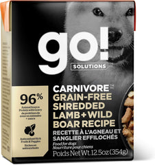Go! Solutions Carnivore, Grain-Free, Protein Rich Wet Dog Food, Shredded Lamb and Wild Boar, 12.5 oz