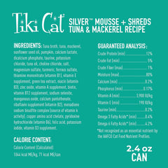 Tiki Cat Silver Comfort Mousse + Shreds, Tuna & Mackerel Recipe in Tuna Broth, Immune System Support Formulated for Older Cats Aged 11+, Senior Wet Cat Food