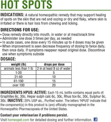 HomeoPet Hot Spots, Safe and Natural Cat and Dog Skin-Soothing Medicine for Red, Irritated, and Flaky Pet Skin, 15 Milliliters