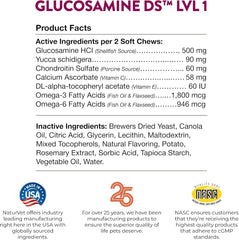 NaturVet Glucosamine DS Level 1 Maintenance, Joint Care Support Supplement for Dogs and Cats, Soft Chews, Made in The USA