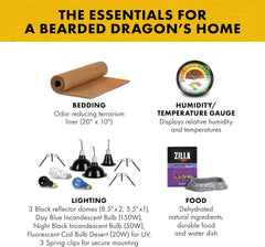 Dragon Habitat Accessory Kit, Easy Starter Kit for Bearded Dragons, Includes Lighting, UVB, Heat, Bedding, Humidity, Temperature and Food, Ideal for Habitats 20L - 60 BR Terrariums