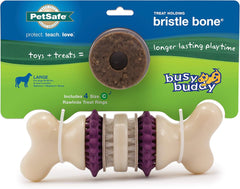 PetSafe Busy Buddy Bristle Bone Dog Toy - Treat-Holding Toy for Dogs - Treat Rings Included - Rigorously Tested Ingredients - Purple