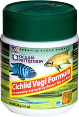 Ocean Nutrition Cichlid Vegi Formula Flake Fish Food - Natural Ingredient Fish Food Flakes for All Fish - Supports Health & Coloration, Does Not Cloud Water, Made in USA, 1.2 oz (34 g)