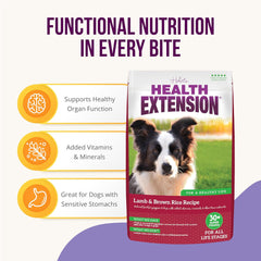 Health Extension Lamb & Brown Rice Dry Dog Food - Nutritious Free-Range Lamb Formula with Probiotics, Antioxidants & Omega 3 for Dogs with Sensitive Digestion