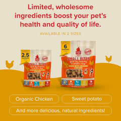 PLATO Small Bites Dog Treats, Natural Bite Sized Real Meat & Chicken Flavor, Grain Free & High in Protein, Air Dried Authentic Ingredients, 2 Calories Per Treat, Made in the USA