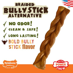 Nylabone Braided Bully Stick Alternative Power Chew Toy for Dogs, Dog Toys for Aggressive Chewers, Beef Flavor