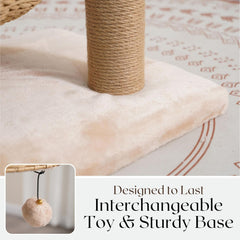 PetPals 3 Level Handwoven Paper Rope Cat Basket Bed and Perch with Scratching Post, Washable, Removeable Curshions, Playful Toy, for Indoor Cat, Light Brown