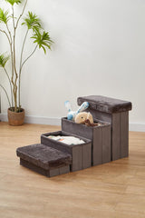 Pet Stairs for Dogs and Cats, 4 Steps, Soft Velvet Cover, Wooden Frame, Easy Assembly