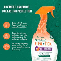 TropiClean Flea and Tick Treatment Spray for Cats & Home, Safely Treat, Prevent & Control by Contact, Powerful & Natural Defense 32 oz