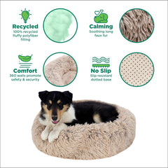 Furhaven 23" Round Calming Donut Dog Bed for Indoor Cats & Small Dogs, Washable, For Dogs Up to 20 lbs - Shaggy Plush Long Faux Fur Donut Bed, Small, 23.0"L x 23.0"W x 9.0"Th