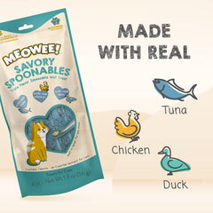 Savory Spoonables with Real Tuna, Chicken & Duck, Tube, Triple Flavor Squeezable Lickable Wet Treats for Cats with Built-in Spoon for Less Mess