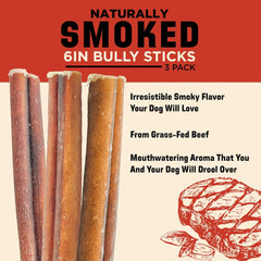 Barkworthies USA Hickory Smoked Bully Sticks - 6 Inch 3 Count (Pack of 1) - All-Natural, Smoky Aroma, Great for Large Breeds