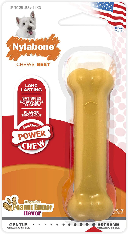 Nylabone Original Bone Power Chew Toy for Dogs, Durable & Tough Dog Toys for Aggressive Chewers, Peanut Butter Flavor