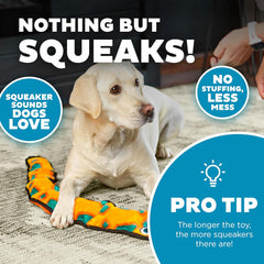 Outward Hound Durablez Stuffing-Free Squeaky Interactive Dog Toy, Tough Plush, Snake, Orange, XL