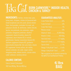 Tiki Cat Born Carnivore Indoor Health High Protein, Chicken & Turkey Meal, Grain-Free Baked Kibble to Maximize Nutrients, Dry Cat Food