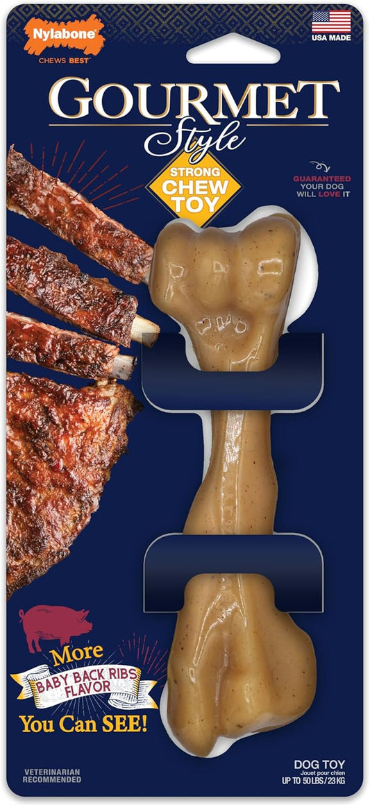 Nylabone Gourmet Style Femur Bone Strong Chew Toy for Dogs, Baby Back Rib Flavor, Large - Up to 50 lb., 1 Count