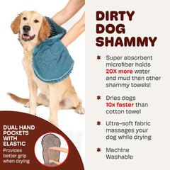 Dog Gone Smart The Dirty Dog Shammy - Fast Drying Plush Shammy Towel with Dual Hand Pockets and Elastic - Super Absorbent Microfiber and Machine Washable -Pacific Blue
