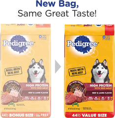 Pedigree High Protein Adult Dry Dog Food Beef and Lamb Flavor Dog Kibble 44 lb