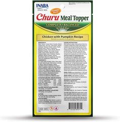 INABA Churu Meal Topper for Dogs, Complete & Balance, Creamy, Lickable Purée Dog Food Topper, 0.5 Ounce Tube, 24 Tubes (4 per Pack), Chicken with Pumkpin Recipe