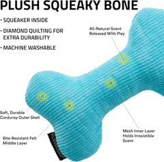 Playology Plush Squeaky Bone , All Natural Peanut Butter Scented Plush Dog Toy