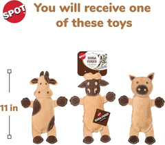 SPOT Dura-Fused Leather Barnyard Animals - Stuffed Dog Toy with Squeaker, Real Leather & Jute Fabric, for Light to Moderate Chewers, Great for Adult Dogs and Puppies - 11in, Assorted Styles, 1 Piece