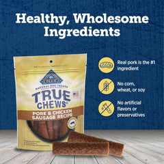 True Chews - Blue Buffalo True Chews Dog Treats, Made in the USA with Natural Ingredients, Pork and Chicken Sausage Recipe, 14-oz Bag