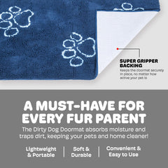 Dog Gone Smart Dirty Dog Doormat - Fast Drying Rug with Super Gripper Backing for Clean Floors - Super Absorbent and Machine Washable Mat for Muddy Paws - Bermuda Blue , 35In X 26 in