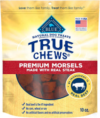 True Chews - Blue Buffalo True Chews Premium Morsels Dog Treats, Made in The USA with Natural Ingredients, Steak, 10-oz Bag