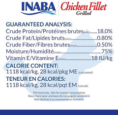 INABA Natural, Premium Hand-Cut Grilled Chicken Fillet Cat Treats/Topper/Complement with Vitamin E and Green Tea Extract, 0.9 Ounces Each, Pack of 6, Chicken Broth