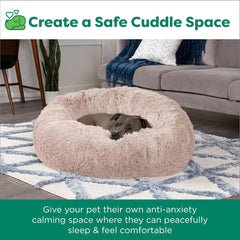 Furhaven 23" Round Calming Donut Dog Bed for Indoor Cats & Small Dogs, Washable, For Dogs Up to 20 lbs - Shaggy Plush Long Faux Fur Donut Bed, Small, 23.0"L x 23.0"W x 9.0"Th