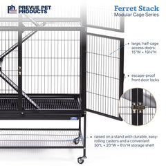 Prevue Pet Products Ferret Stack Three Story Ferret Home with Portable Stand, Escape Proof Lock, Hammock, Ramps, Expandable Add-On Cage Stacking System