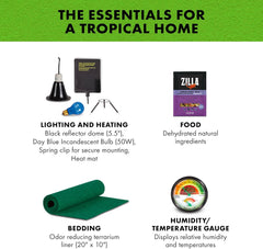 Zilla Tropical Habitat Accessory Kit, Starter Kit for Reptiles, Easy Start for Tropical-Dwelling Reptiles, Includes Lighting, Heating, Bedding and Food, Ideal for Size 10G Terrariums