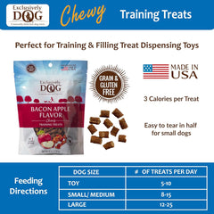Exclusively Dog Chewy Training Treats Bacon Apple Flavor Grain Free Gluten Free, Made in The USA, 6 oz.
