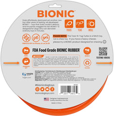 BIONIC Toss-N-Tug Turbo Dog Toy - High-Visibility Ultimate Three-in-One Dog Toy, Lightweight Design for Light Chewers