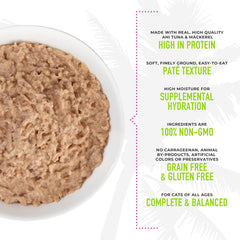 Tiki Cat Luau Pâté, Ahi Tuna & Mackerel Recipe in Tuna Consumme, Grain-Free Balanced Nutrition Wet Canned Cat Food, for All Life Stages