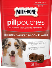Milk-Bone Pill Pouches Dog Treats, Hickory Smoked Bacon Flavor, 6 Ounce