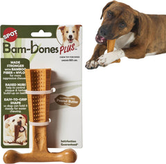 SPOT Bam-Bones Plus T Bone - Bamboo Fiber & Nylon, Durable Long Lasting Dog Chew for Aggressive Chewers – Toy for Dogs & Puppies Under 60lbs, Non-Splintering, Allergen Free Peanut Butter Flavor