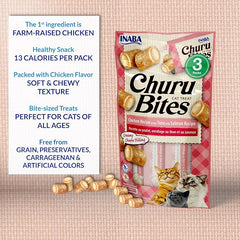 INABA Churu Bites for Cats, Soft Baked Chicken Churu Filled Cat Treats with Green Tea Extract, 0.35 Ounces Each Tube, 18 Tubes Total (3 per Pack), Chicken Recipe