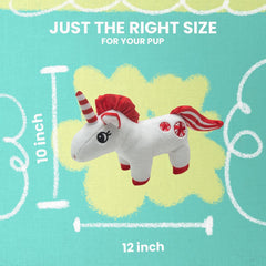 Snugarooz Pepper The Unicorn with Repair Patch - Holiday Plush Dog Toy, Peppermint Style - Crinkle & Squeaker - Festive Soft Chew Toy for Dogs