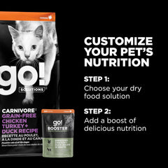 Go! Solutions Booster Weight Management, Grain-Free Wet Cat Food Topper, Shredded Chicken and Duck in Broth, 2.5 oz Pouch (Pack of 12)