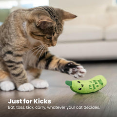 Petstages Catstages Crunchy Pickle Kicker Toy with Catnip and Dental Mesh, Pickle Shape, Plush and Crinkle Cat Toy for Kicking, Tossing, and Teeth Cleaning, Green