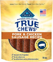 True Chews - Blue Buffalo True Chews Dog Treats, Made in the USA with Natural Ingredients, Pork and Chicken Sausage Recipe, 14-oz Bag