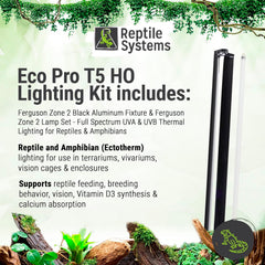 Reptile Systems - Eco T5 High Output Lighting Kit - Dual Reflector Fixture & Ferguson Zone 2 Lamp 6% - Full Spectrum UVA & UVB Amphibian & Reptile Lighting
