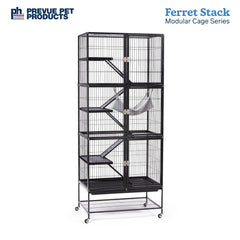 Prevue Pet Products Ferret Stack Three Story Ferret Home with Portable Stand, Escape Proof Lock, Hammock, Ramps, Expandable Add-On Cage Stacking System