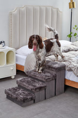 Pet Stairs for Dogs and Cats, 4 Steps, Soft Velvet Cover, Wooden Frame, Easy Assembly