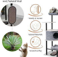 Petpals 54" High Heavy Duty Cat Tree with Durable Iron Frame and Laminated Board,Large Condo,Removable Top Bed,2 Replaceable Scratching Mats