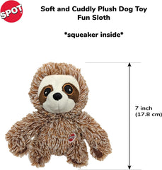 SPOT Fun Sloth Dog Toy - Soft, Stuffed, Squeaky, Plush Fabric Toy for Mini and Small Dogs and Puppies, Enrichment for Light Chewers and Cuddlers
