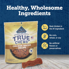 True Chews - Blue Buffalo True Chews Dog Treats, Made in the USA with Natural Ingredients, Chicken Bacon Recipe, 12-oz Bag